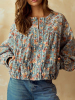 Load image into Gallery viewer, Floral Print Washed Denim Jacket Oversized N5A111
