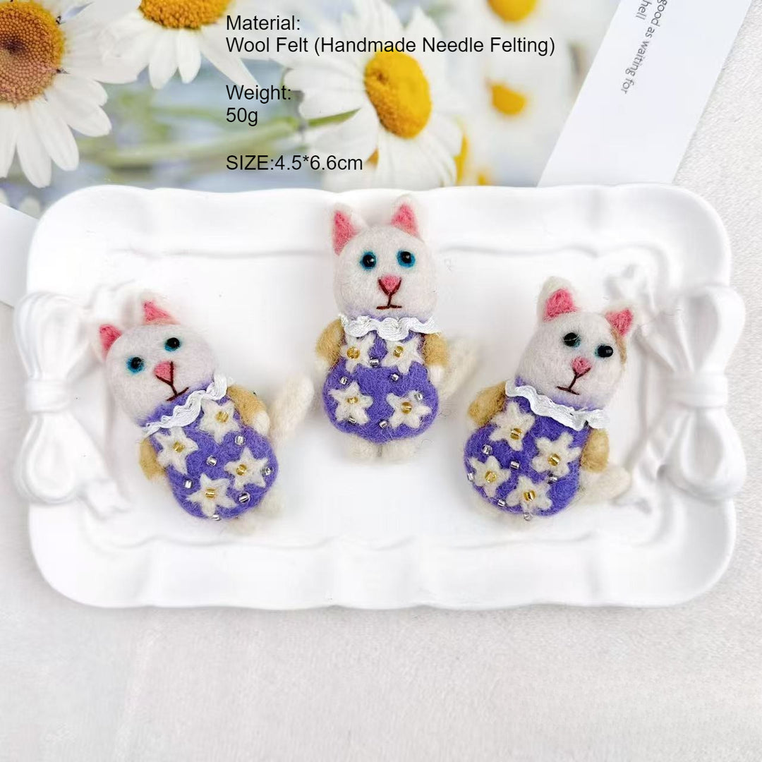 Handmade Wool Felt Animal Brooch Cute Cat Bear Pin N6G029
