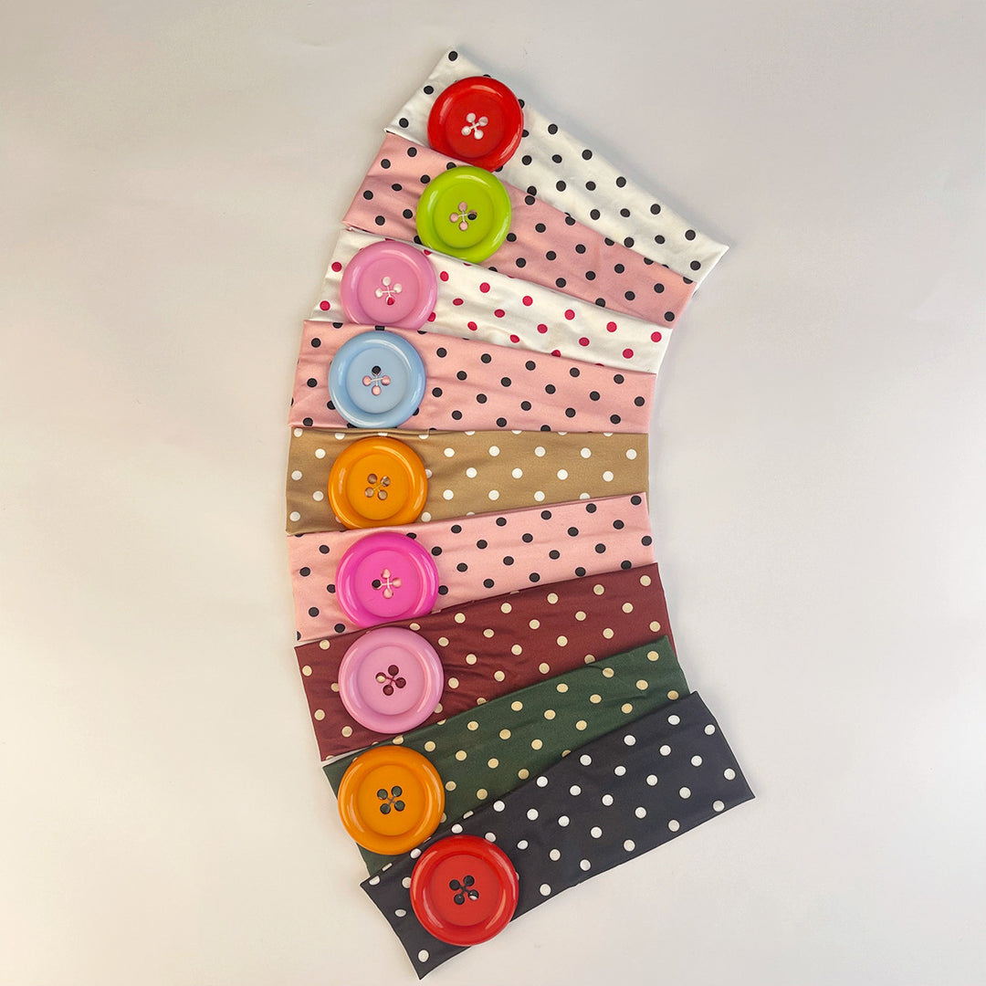 Polka Dot Button Headband Wide Elastic Sport Hairband N6F074