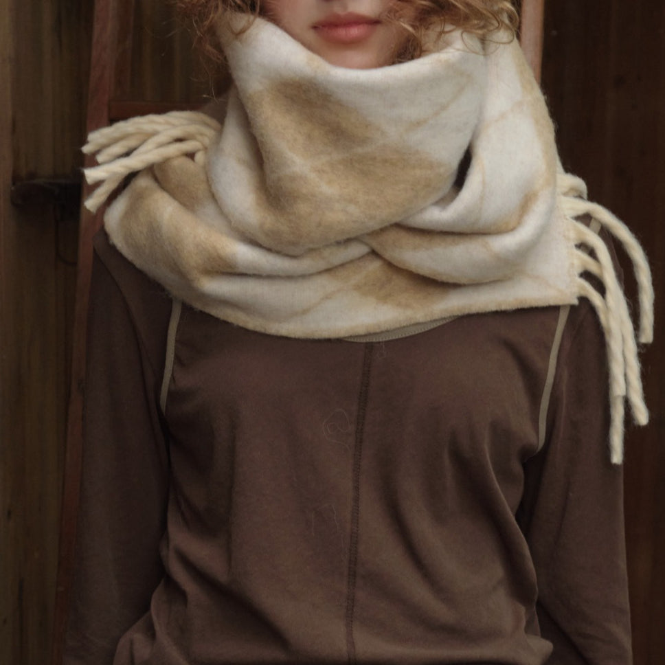 Wool Blend Diamond Jacquard Fringe Scarf N6K231