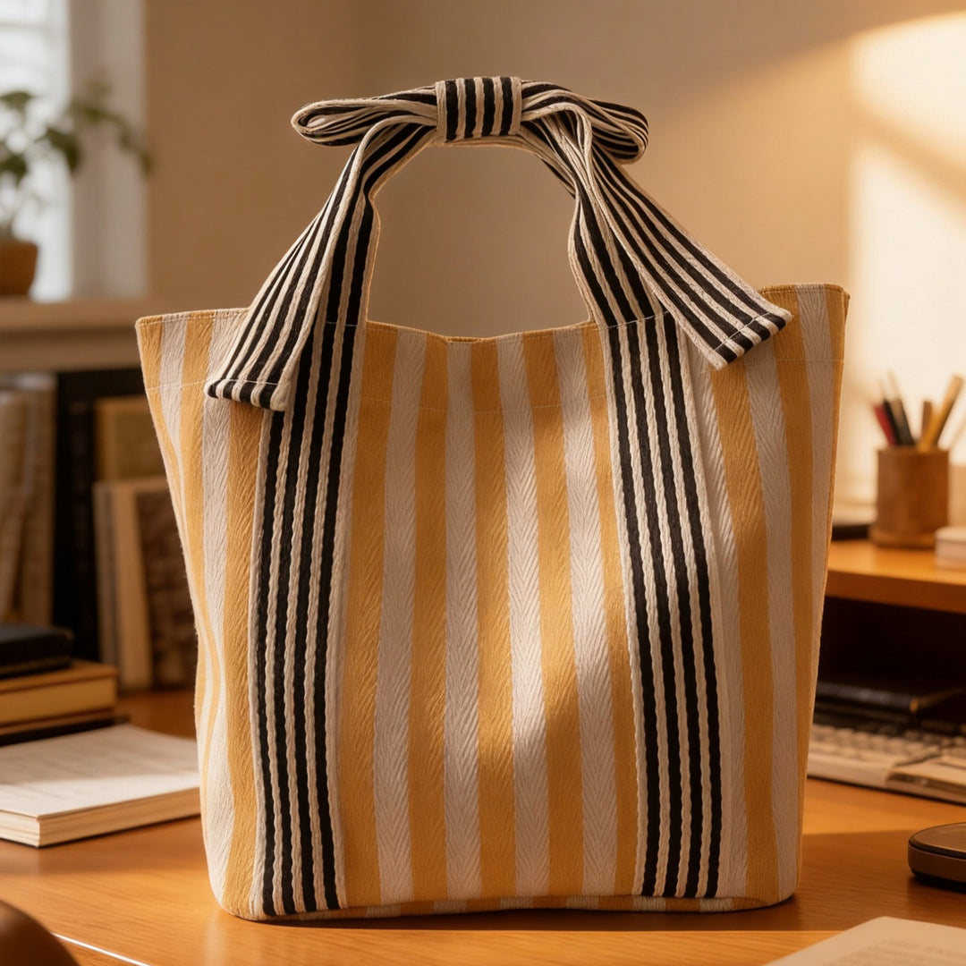 Bow Canvas Handbag Women Dark Academia Shoulder Tote N6F103
