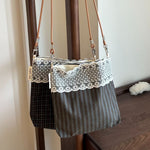 Load image into Gallery viewer, Vintage Plaid Crossbody Phone Bag with Lace Trim N6E038