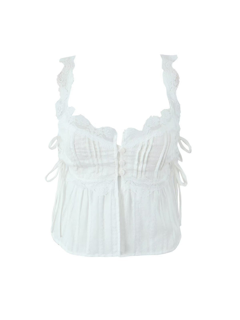 White Lace Trim Fitted Camisole Top N6F185
