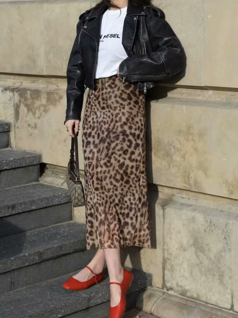 Womens Leopard Mesh Strapless Top Skirt Set N25A176