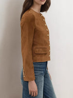 Load image into Gallery viewer, Suede Single Button Crop Coat Mid Heavy Brown N5Z551