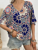 Load image into Gallery viewer, Ethnic Batwing Sleeve V-Neck T-shirt Women N6D102