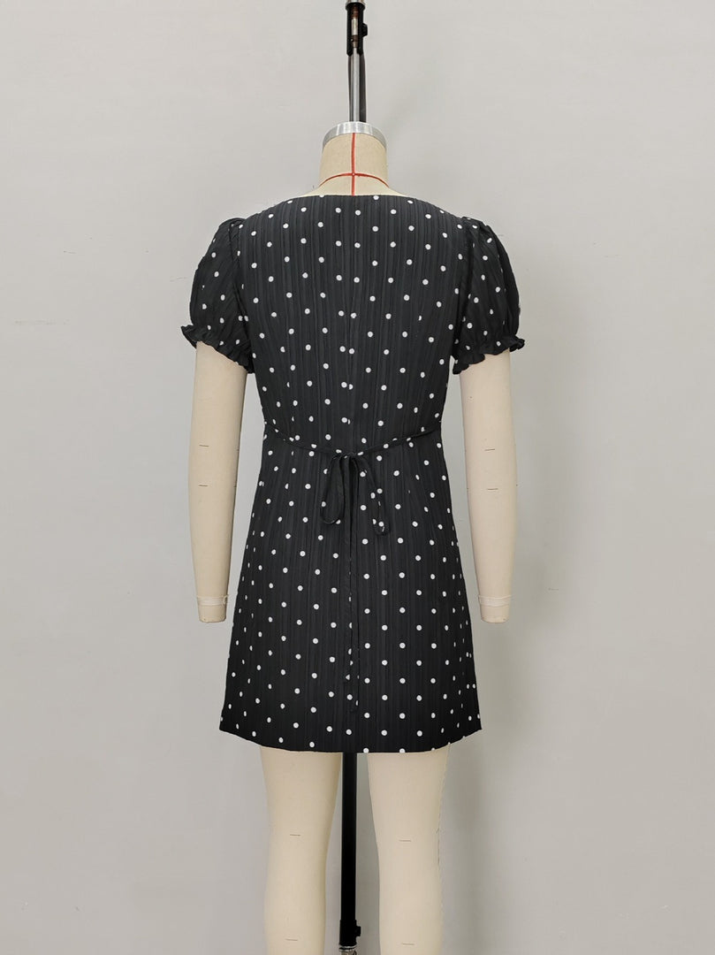 Polka Dot V-Neck A-Line Mini Dress Women N6E162