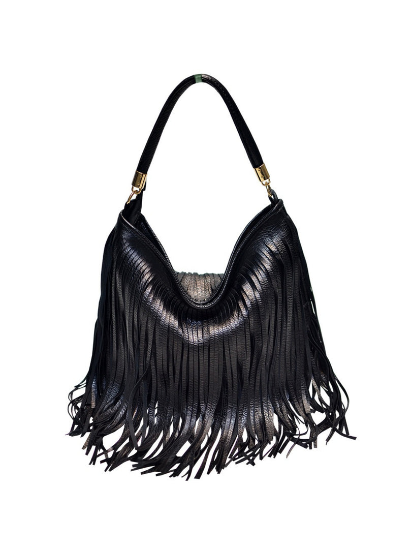 Soft Leather Double-Sided Fringe Tote Bag Women N6C222