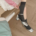 Load image into Gallery viewer, Vertical Rib Solid Split Toe Socks Women Mid-Calf N6H008