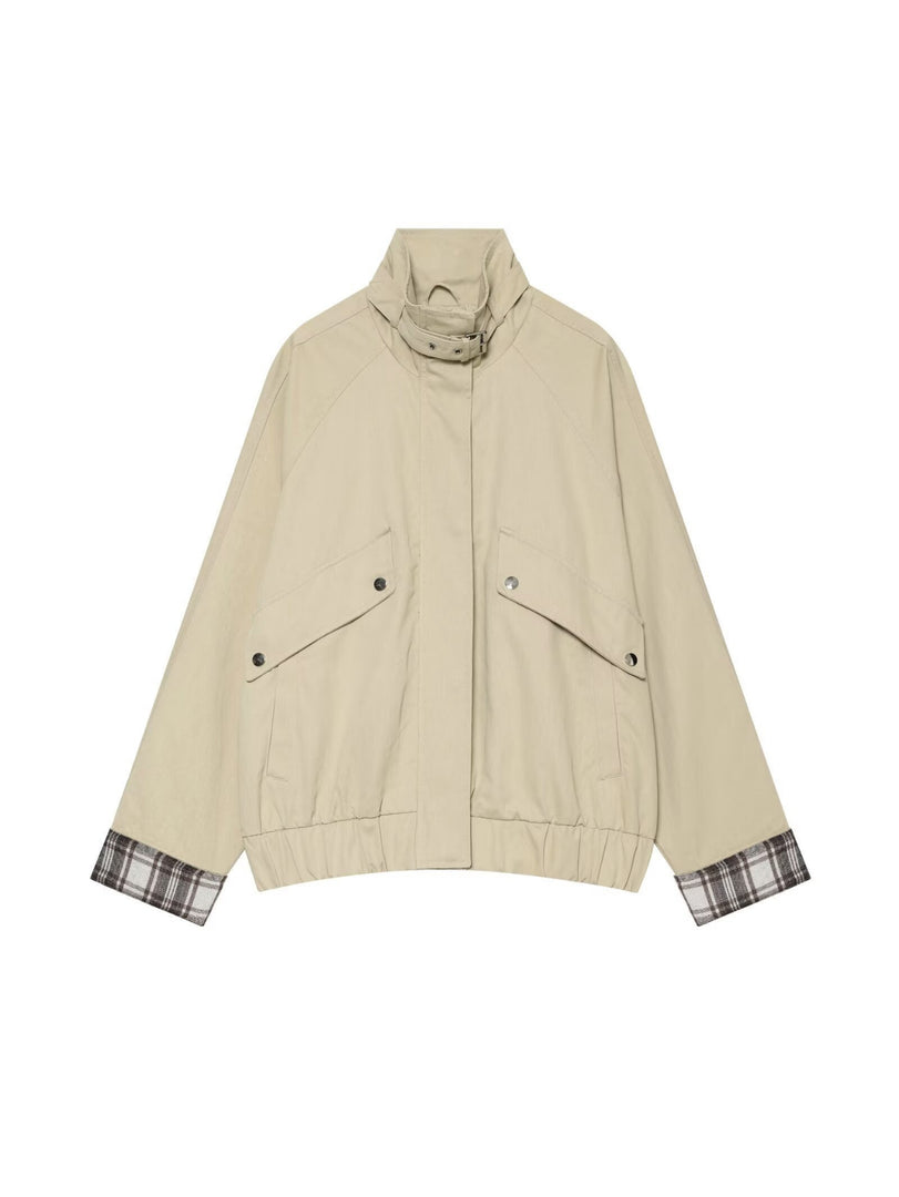 Simple Stand Collar Loose Fit Bomber Jacket N6G155