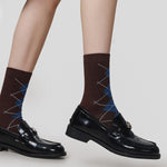 Load image into Gallery viewer, Color Block Seamless Diamond Retro Mid-Calf Socks White N6H019