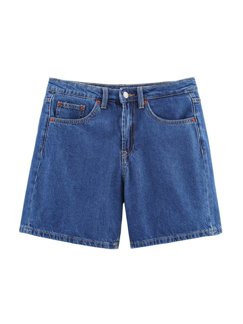 Mid-Rise Denim Shorts Women Office Casual Slim Fit N6F002