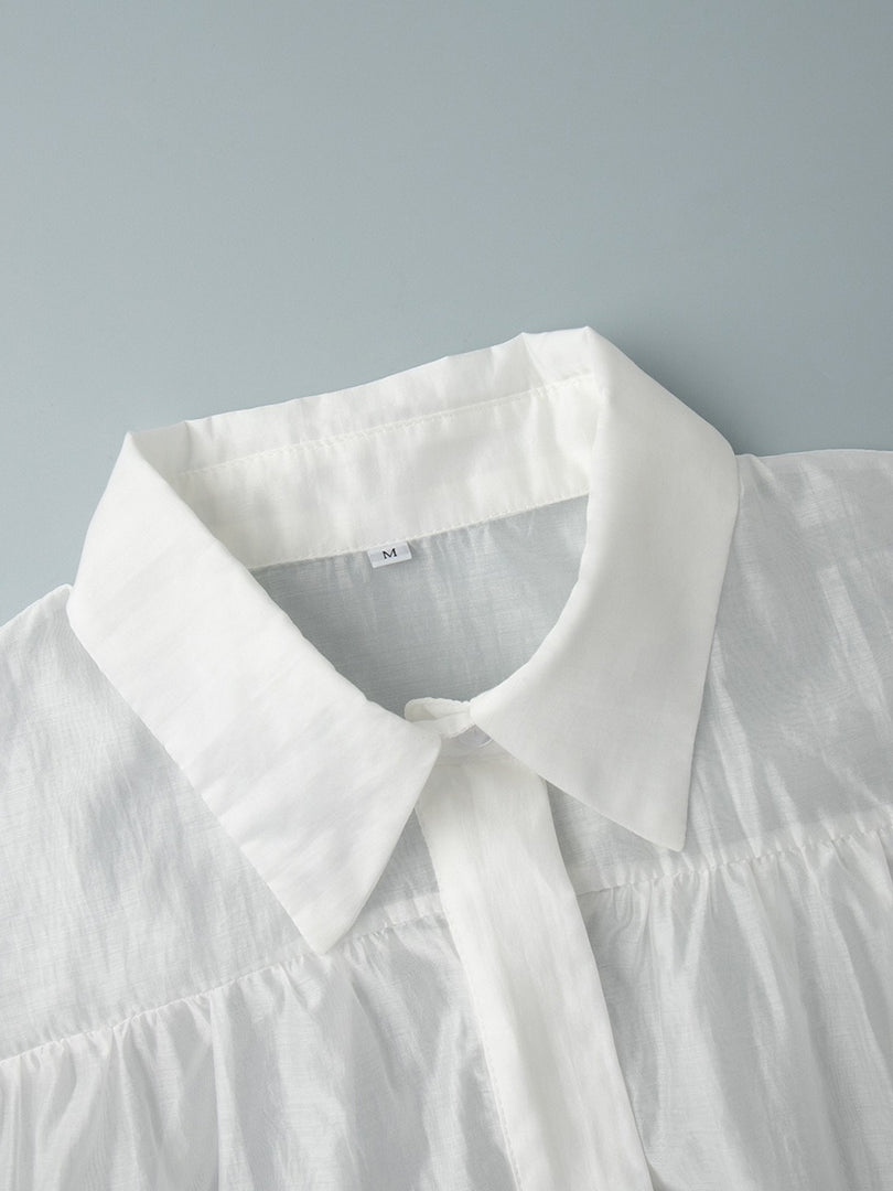 French Satin Flounce Sleeve Lightweight Blouse Women N6D037