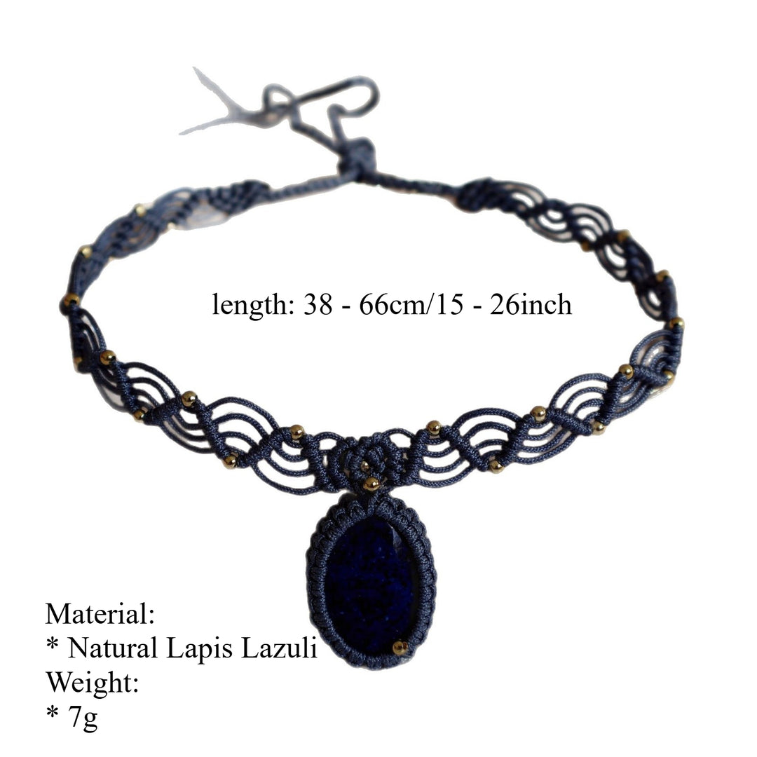 Lapis Braided Pendant Necklace Bohemian Stone S5P191