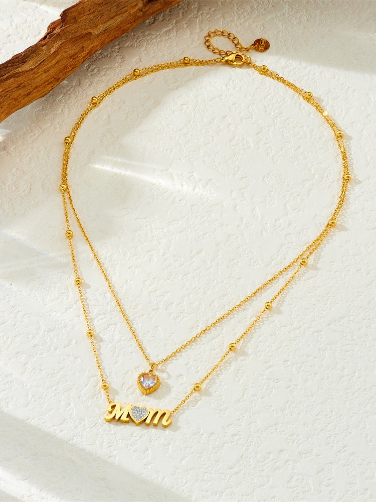MOM Heart Zircon Layering Necklace Women N6D507