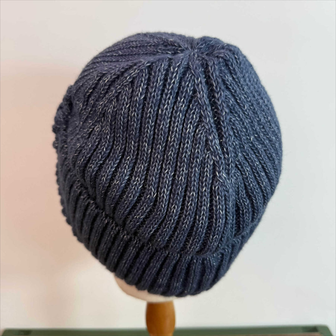 Thick Knit Beanie Earflap Striped Turn-Up Women N6H230