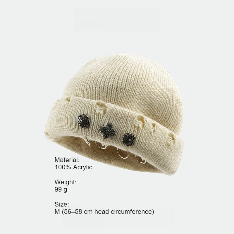 Vintage Cross Ring Hole Knit Beanie Women N6H216