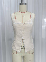 Load image into Gallery viewer, French Lace Trim Button Front Sleeveless Tank N6F018