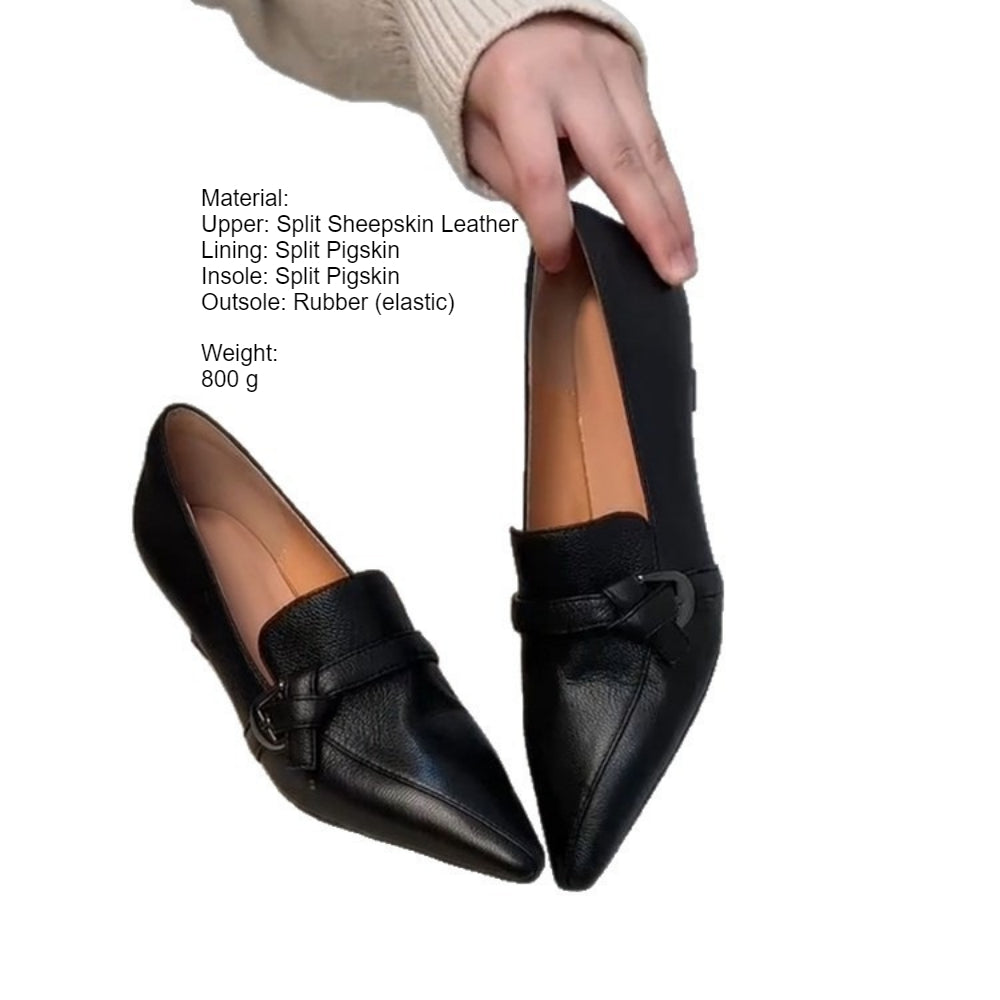 Pointed Toe Chunky Heel Loafers Women Slip-On Elegant N6G243