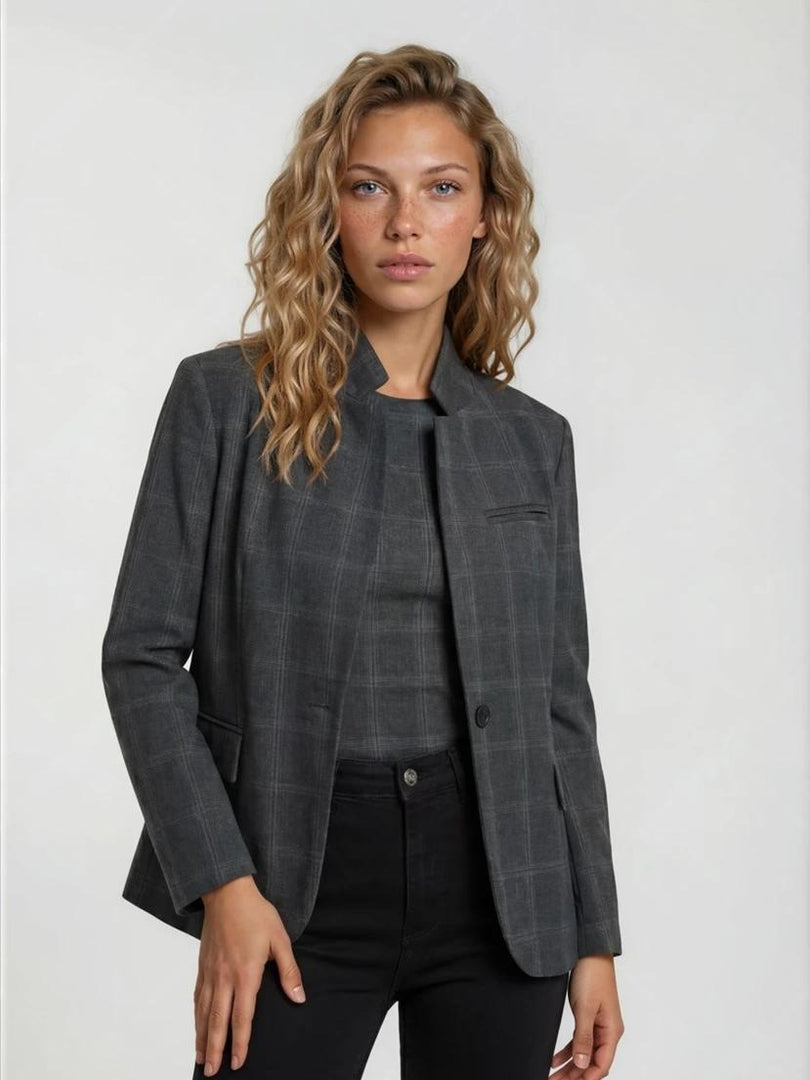 Check Mandarin Collar Blazer Women N6C119