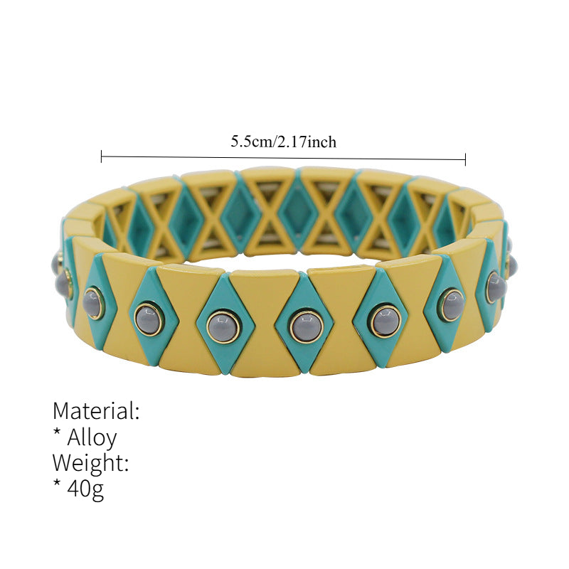 Evil Eye Enamel Bracelet Elastic  Boho Stove Enameled S5P048