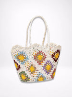 Load image into Gallery viewer, Hand Crochet Color Block Mesh Tote Beach Bag Women N6C302