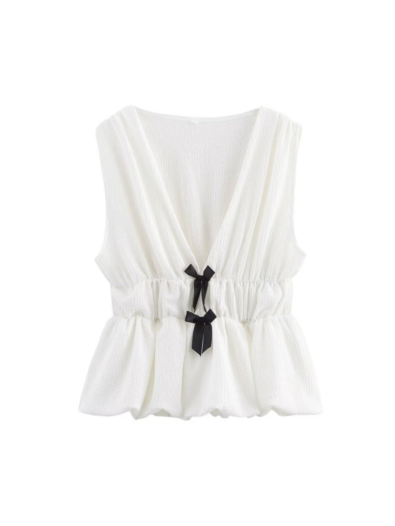 Sleeveless Knot Front Fitted Knit Tank Top Women N6F005