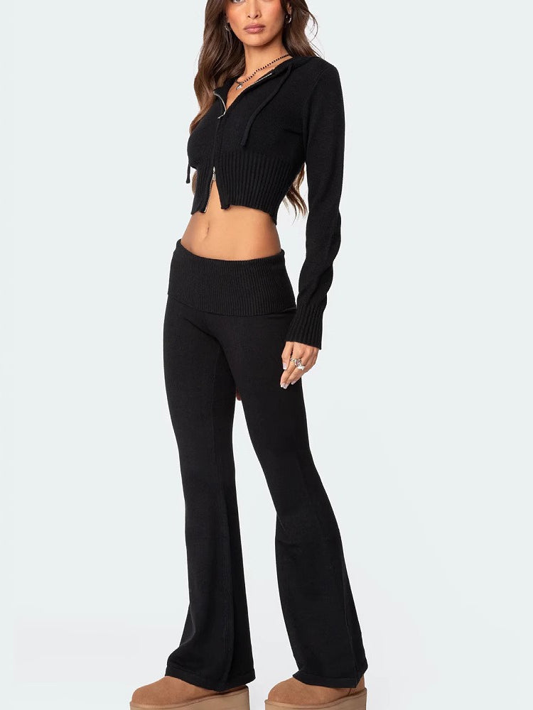 Hooded Zip-Up Sweatshirt and Pants Set Women N6D078