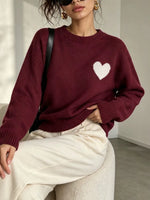 Load image into Gallery viewer, Heart Jacquard Round Neck Loose Pullover Sweater N6H286