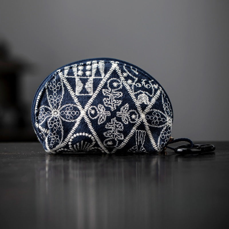 Embroidered Cotton Linen Keychain Pouch Lipstick Bag N6G110