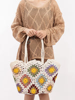 Load image into Gallery viewer, Hand Crochet Color Block Mesh Tote Beach Bag Women N6C302