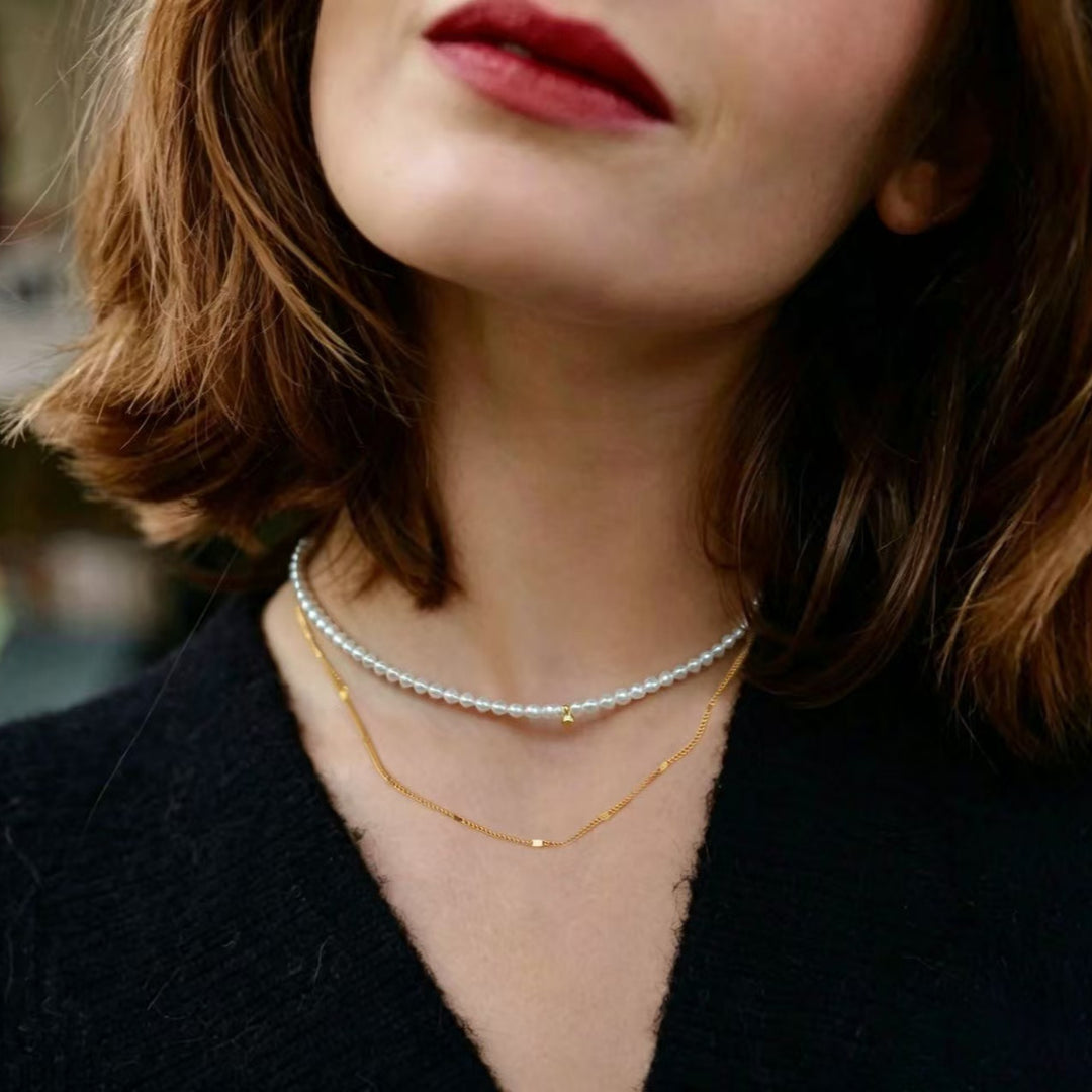 Double Layer Pearl Choker Necklace Women Fresh Elegant N6H159