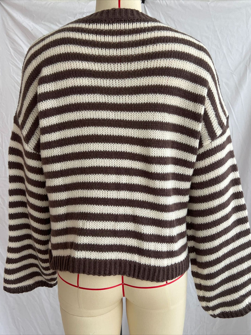 Color Block Stripe Knit Pullover Round Neck Retro N6G139