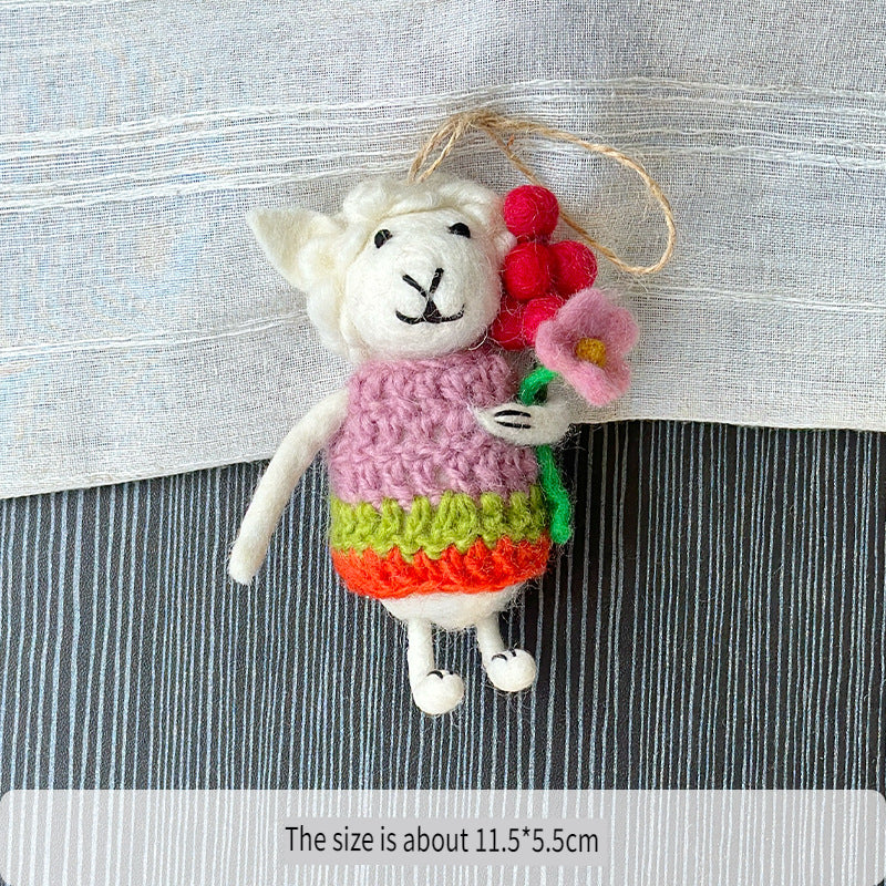 Cute Wool Felt Lamb Keyring Ornament Gift N6G005