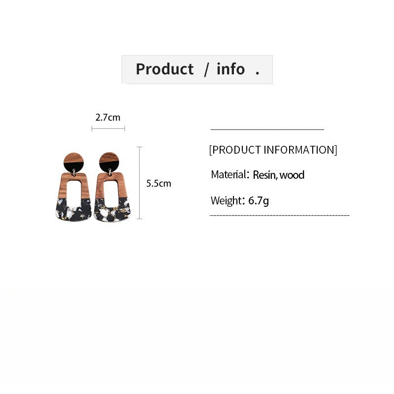 Vintage Resin Wood Geometric Steel Stud Earrings N6H100
