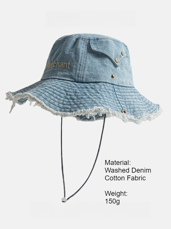 Distressed Fringe Cowboy Bucket Hat Women N6C083