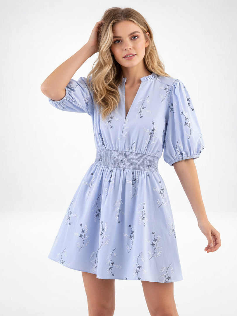 Slimming Embroidered Floral Short Sleeve Dress Women N6C277