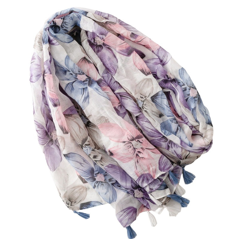 Batik Floral Fringe Shawl  M5A246