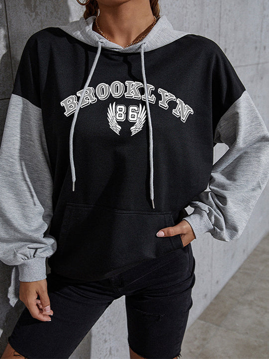 Color Block Letter Hoodie Mid Weight Dark Gray N5Z532