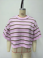 Load image into Gallery viewer, Short Sleeve Round Neck Striped Knit Pullover Women N6G189
