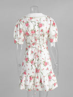 Load image into Gallery viewer, French V-neck Puff Sleeve Print Dress Women N6D072