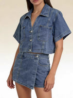 Load image into Gallery viewer, Denim Shirt and Shorts Set Women Relaxed Fit N6D168