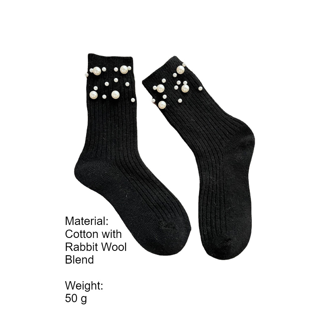 Pearl Rivet Beaded Rabbit Wool Blend Stack Socks N6H036