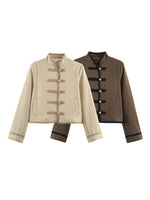 Load image into Gallery viewer, Loose Fit Knot Button Stand Collar Jacket Women N6H127
