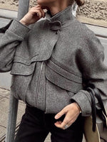 Load image into Gallery viewer, Herringbone Stand Collar Jacket Women N5A353