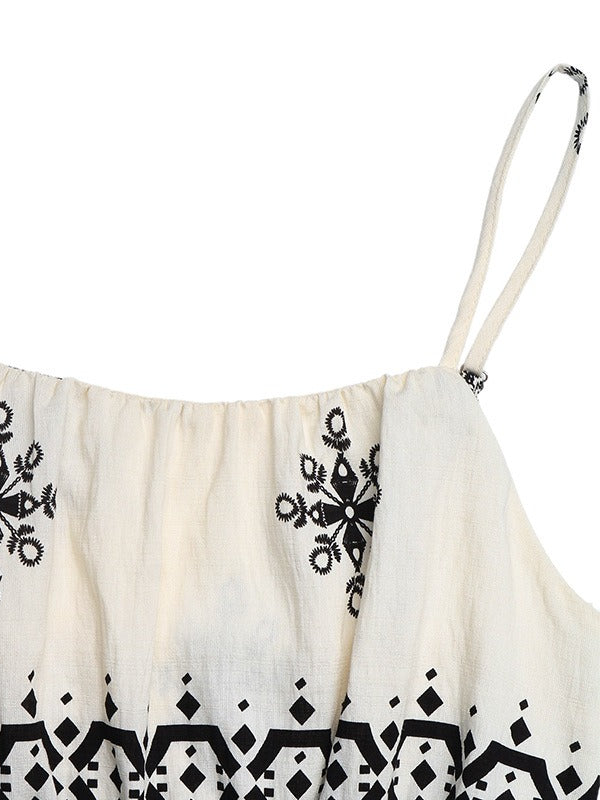 Vacation Halter Ethnic Print Wide Leg Jumpsuit Women N6C253