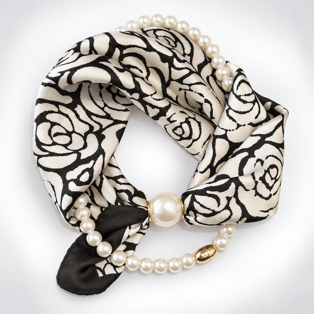 Womens Pearl Magnetic Clasp Floral Skinny Scarf N6K262