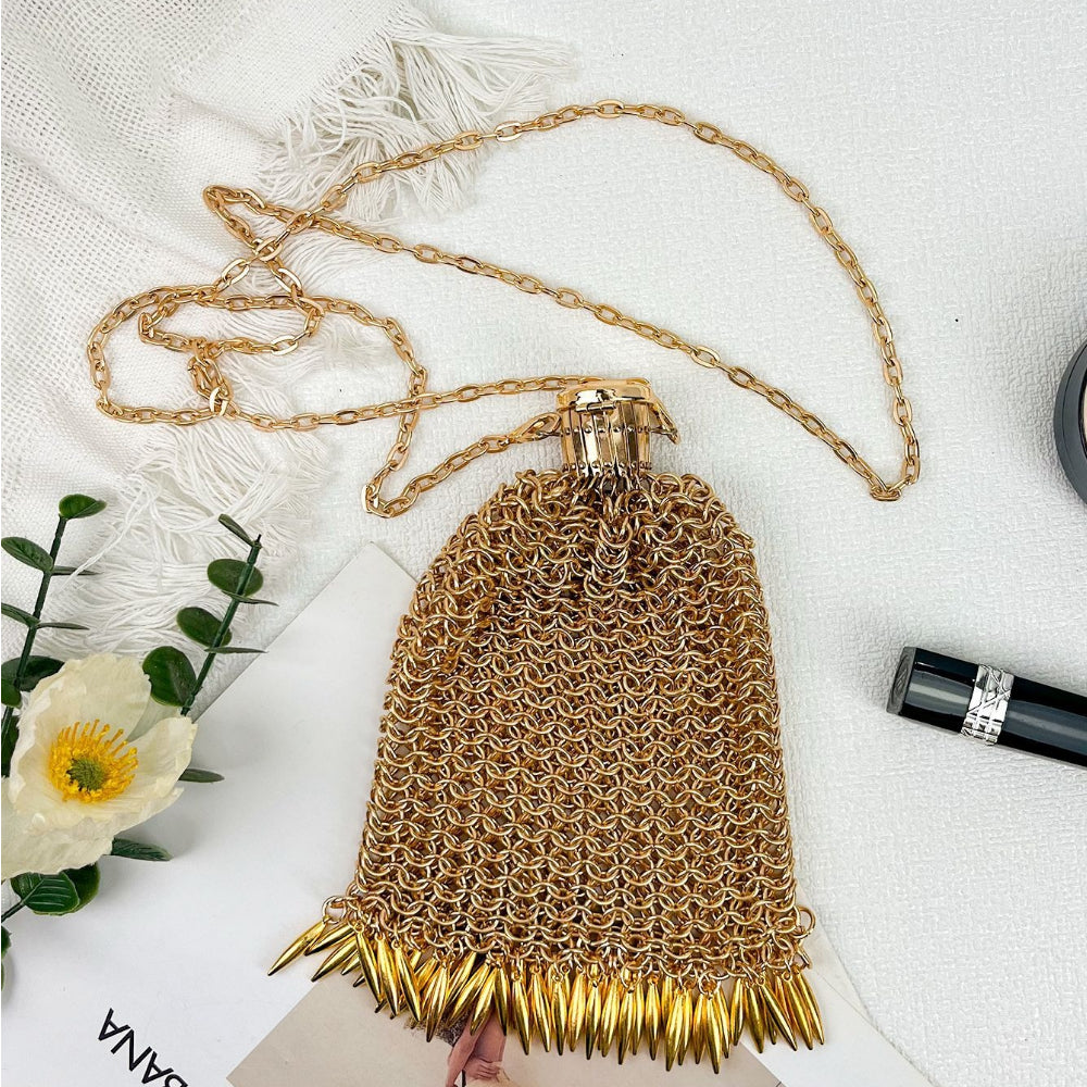 Retro Gold Metal Mesh Phone Purse Crossbody N6E028