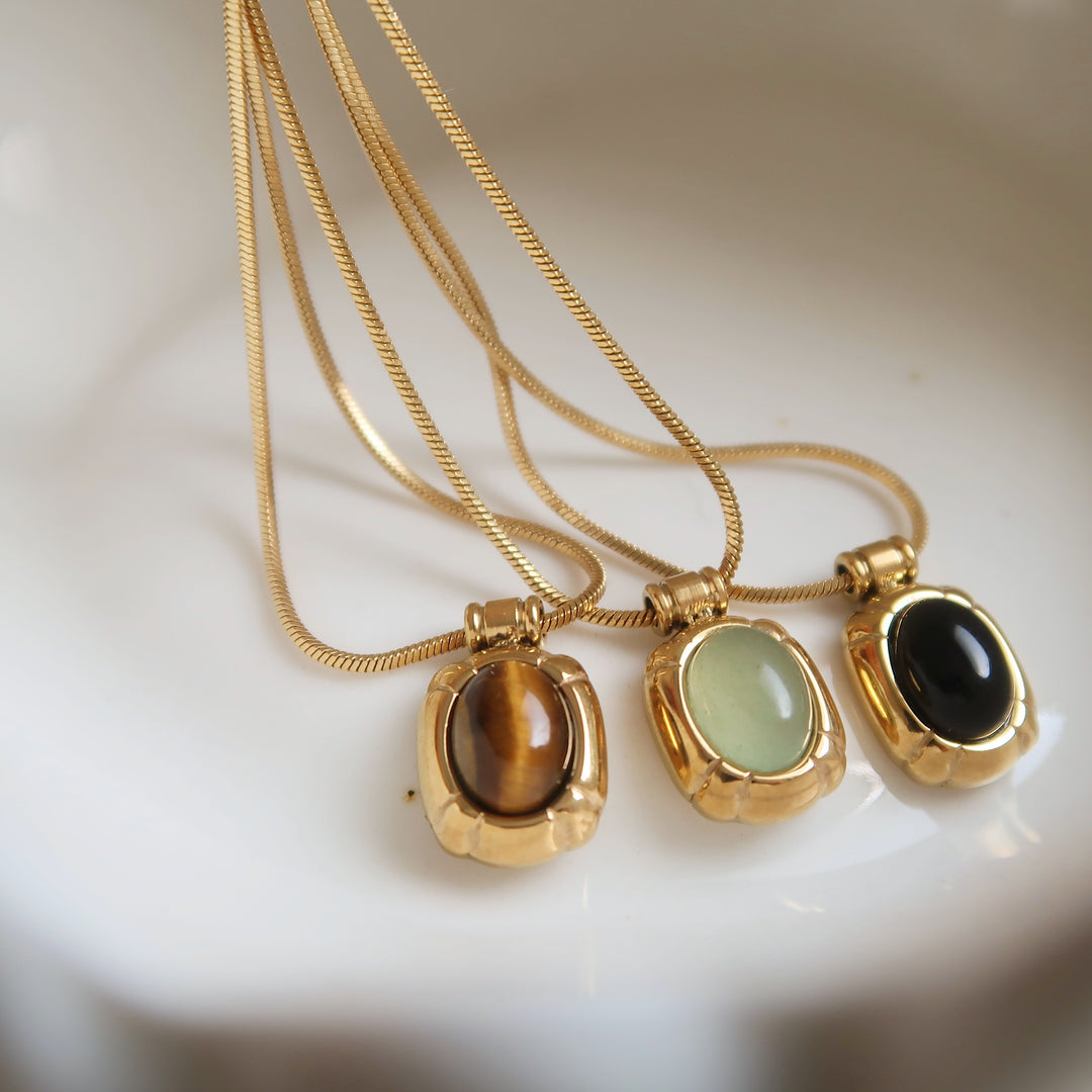 Aventurine Tiger Eye Pendant Snake Chain Necklace N6H176
