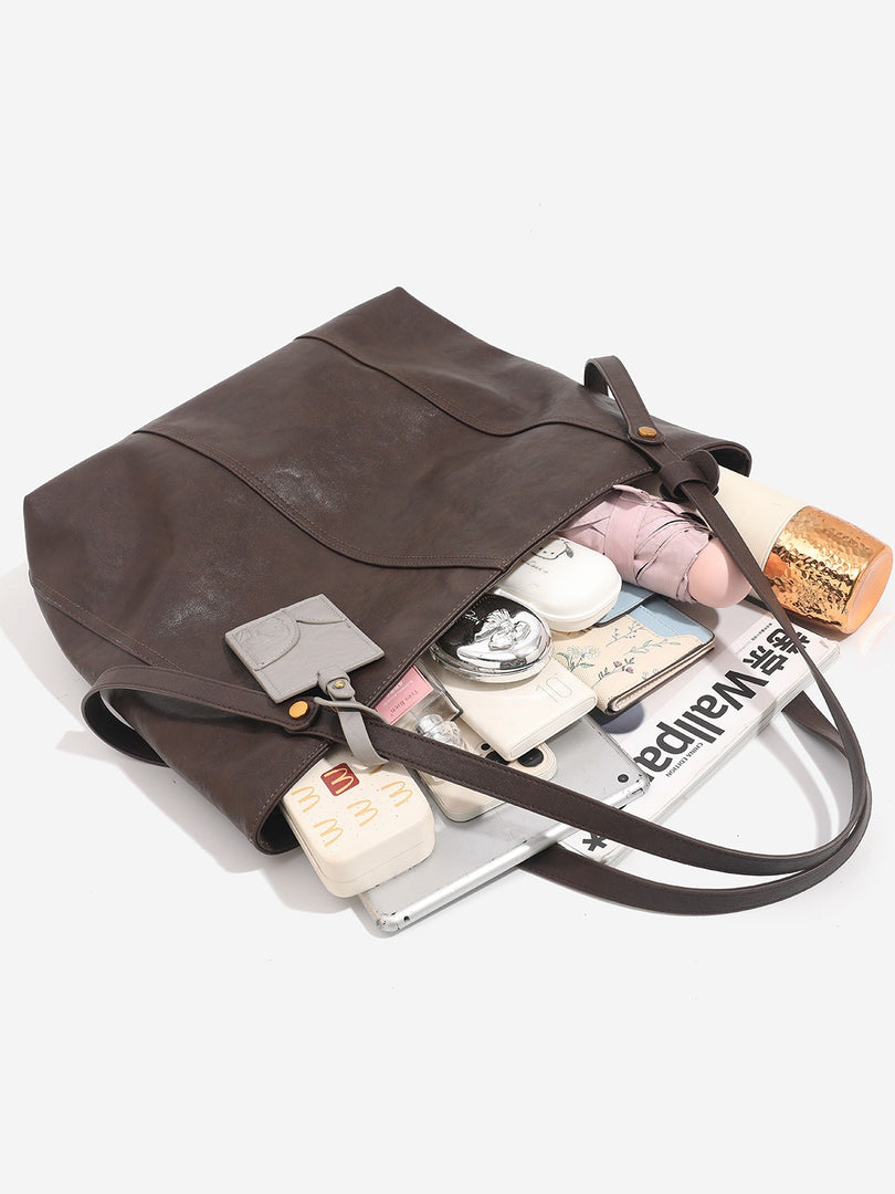 Classic Vintage Stitching Detail PU Leather Tote Bag N6C047